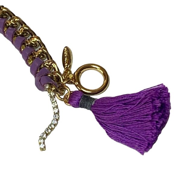 Rebecca Minkoff for Ettika Double Wrap Gold Chain Purple Leather Bracelet - Picture 4 of 9